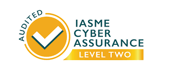 IASME Cyber Assurance Level Two certification badge featuring a circular ring with a checkmark and the words 'Audited' and 'IASME Cyber Assurance Level Two'